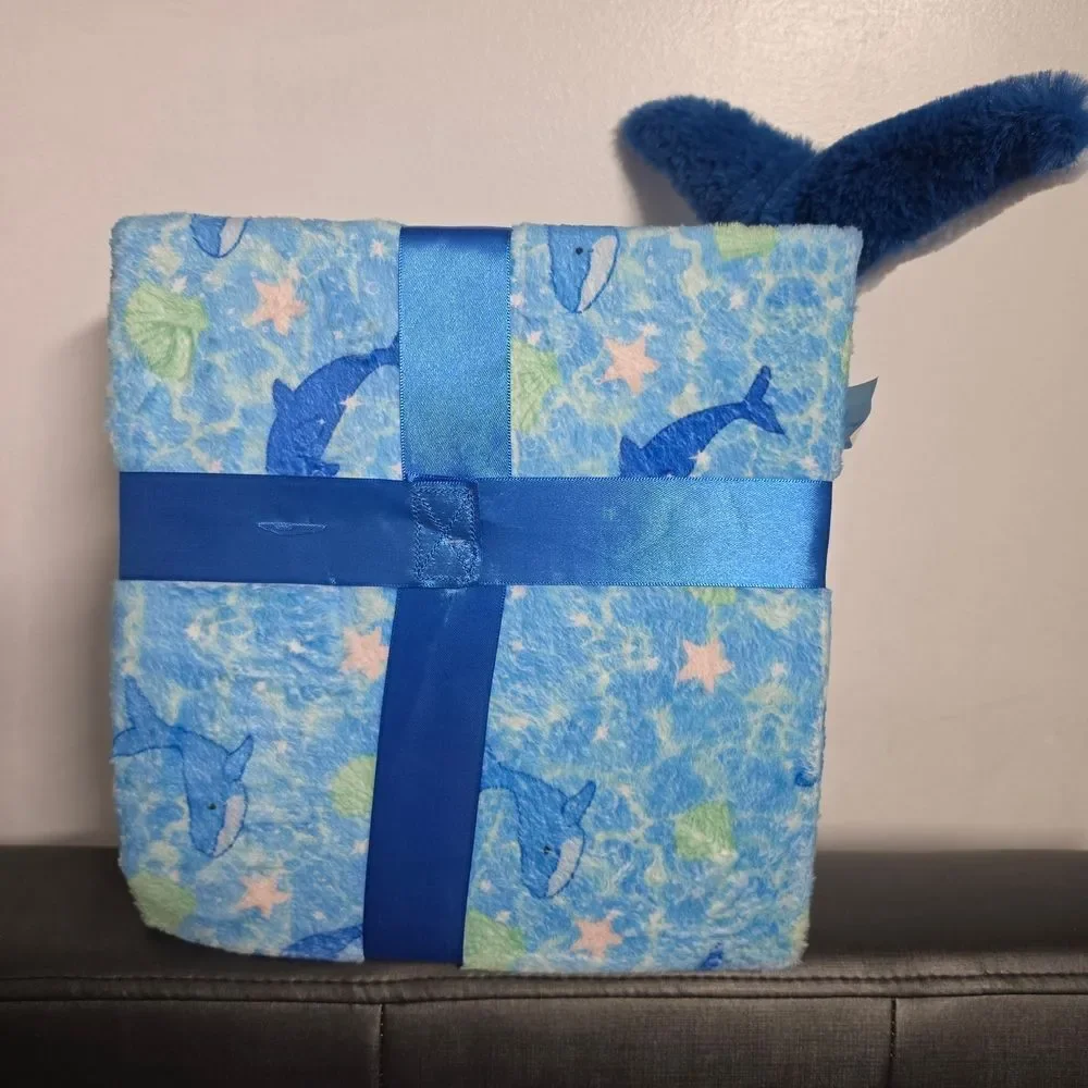 Whale Plush with Blanket Gift Set, Blue, 35